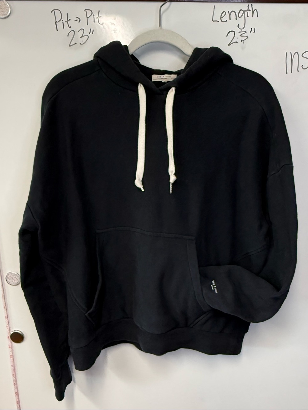 rag & bone Black Crewneck Sweatshirt with White Drawstrings